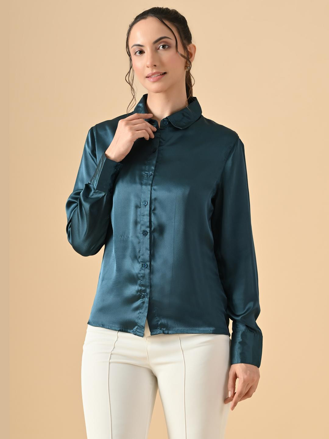 SMERA MART Women Classic Satin Formal Shirt