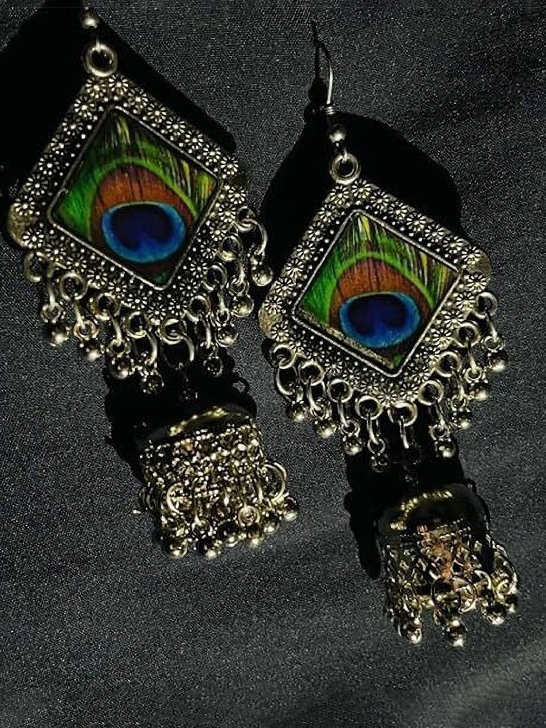 OPUS GEMS Ghungroo Beaded Oxidised Dome Shaped Jhumkas