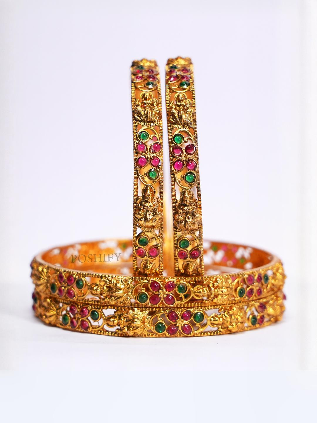 POSHIFY Women Pack Of 2 Gold Ethnic Brass Handcrafted Traditional Bangle