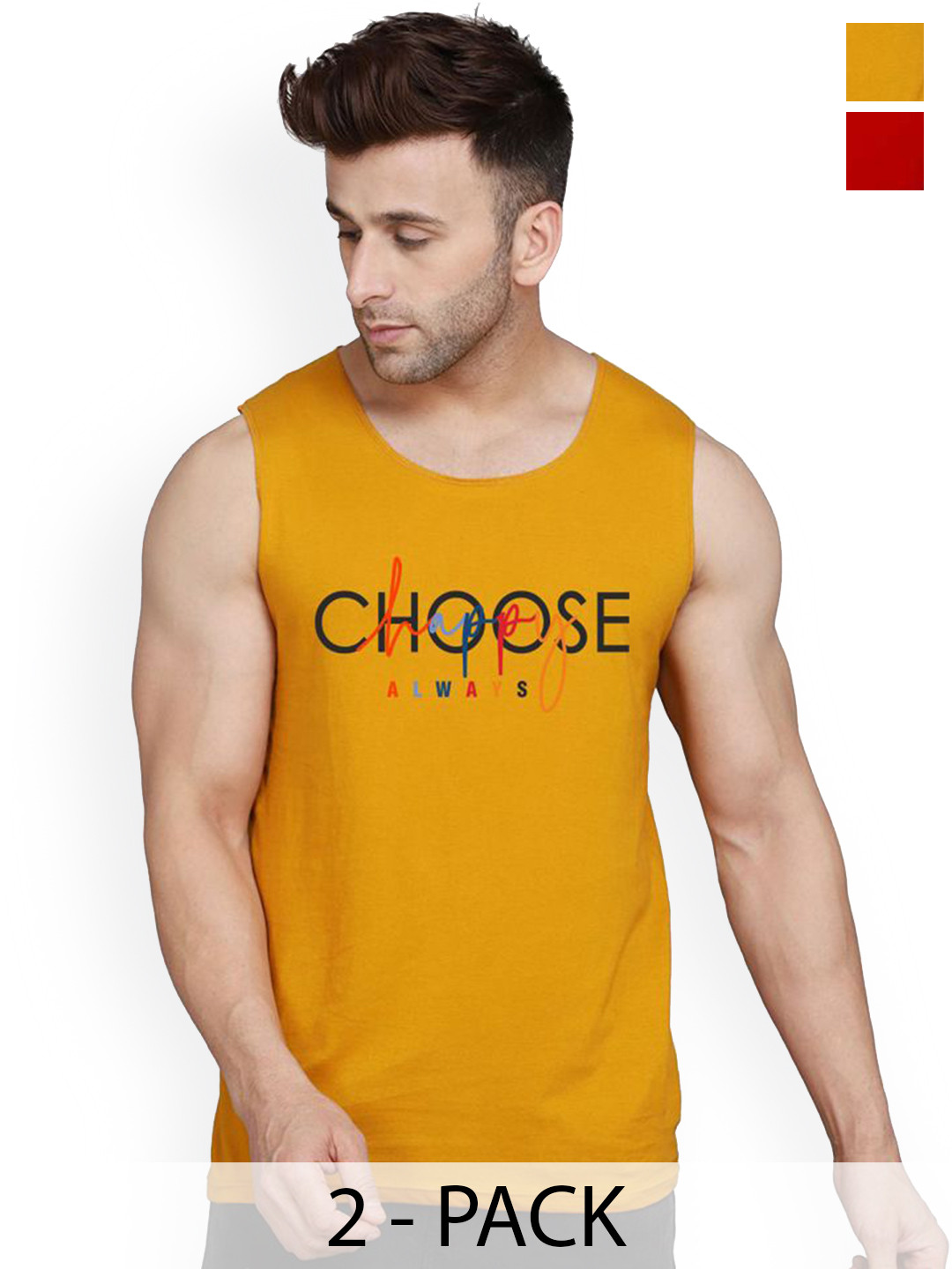SLOWLORIS Pack Of 2 Printed Gym Vests VSL26 CMB(CHS MUSTARD)(JUST RED)
