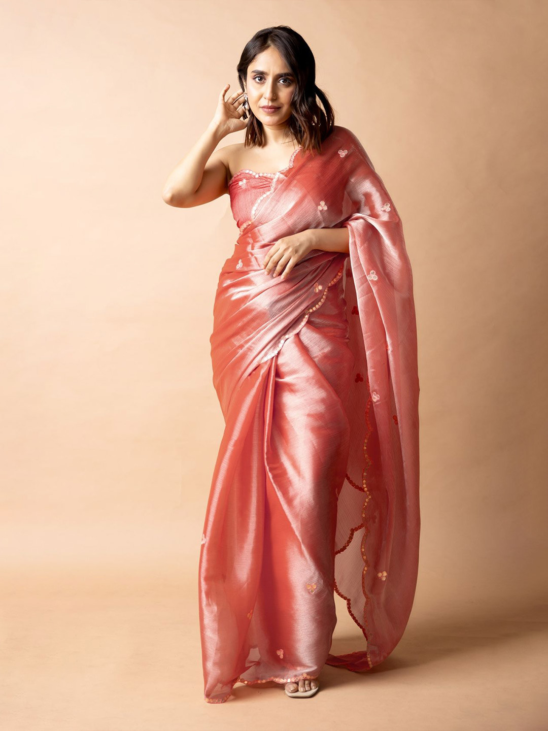 KALINI Embellished Mirror Work Organza Saree