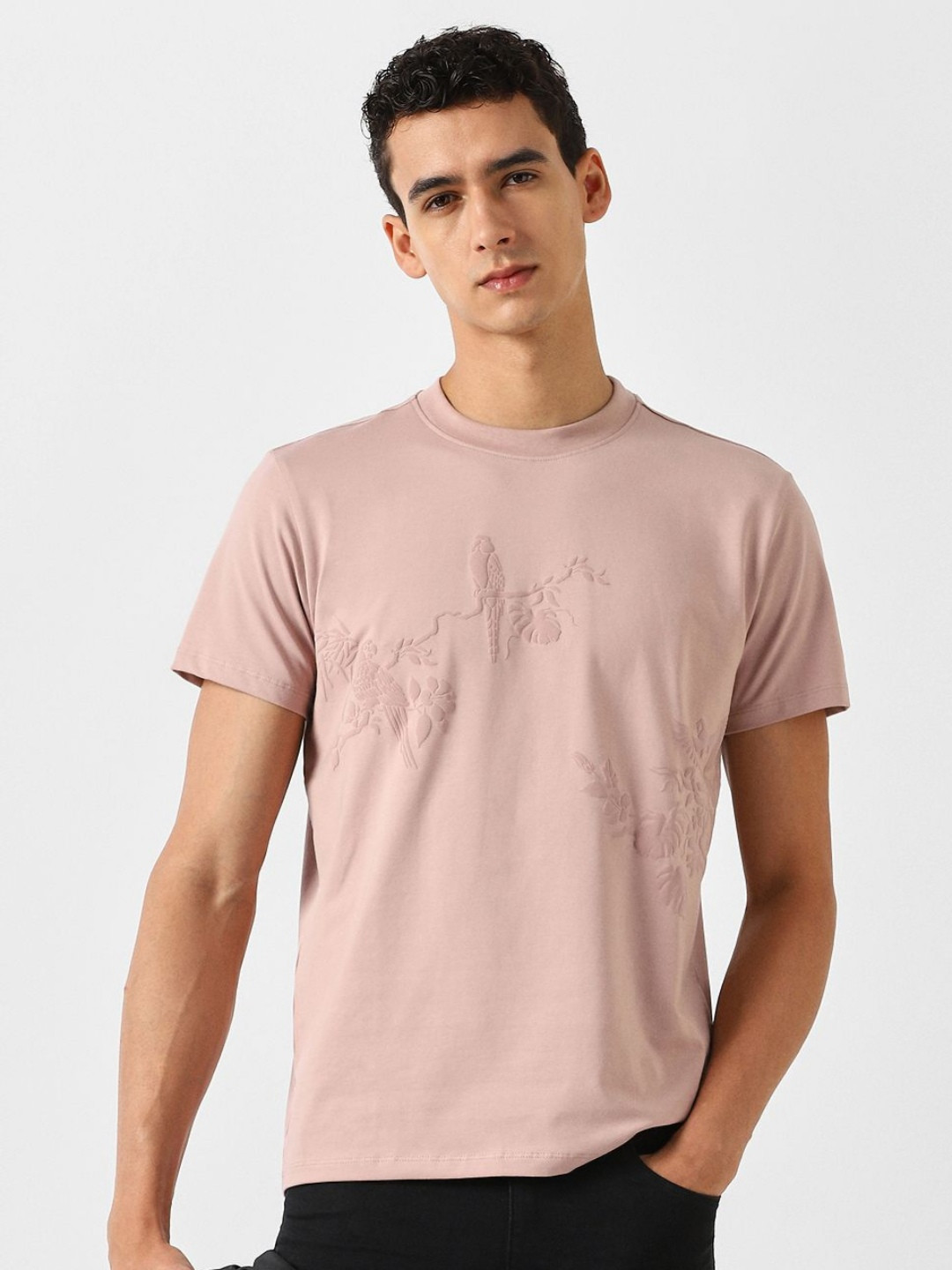 Van Heusen  Graphic Self Design Round Neck Regular Sleeves Regular Fit T-shirt