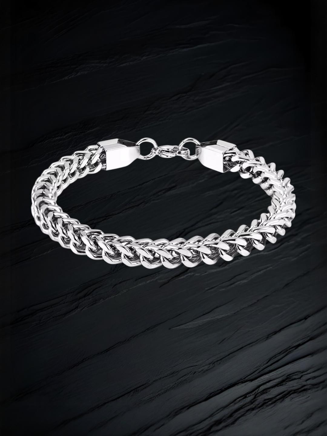 Adoxy Men Silver Chainlink Stainless Steel Bracelet