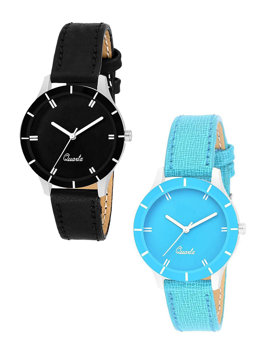 THE SHOPOHOLIC Women Set of 2 Leather Straps Analogue Watches 605-blk-orng