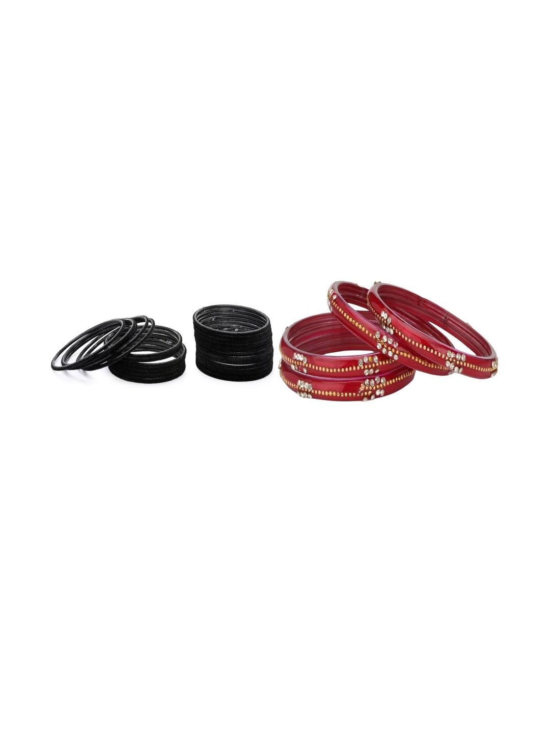 Somil Classic Combo Glass Bangles | Simple Chudi Set For Women & Girls | Daily Use & Special Occasions, Combo Of 2 Set, Black, Red