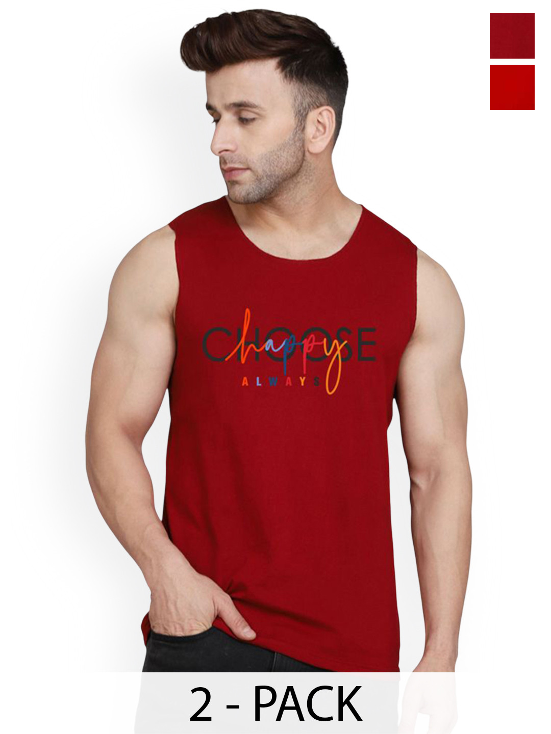 SLOWLORIS Pack Of 2 Printed Innerwear Vests VSL26 CMB(CHS MAROON)(ZOZO RED)