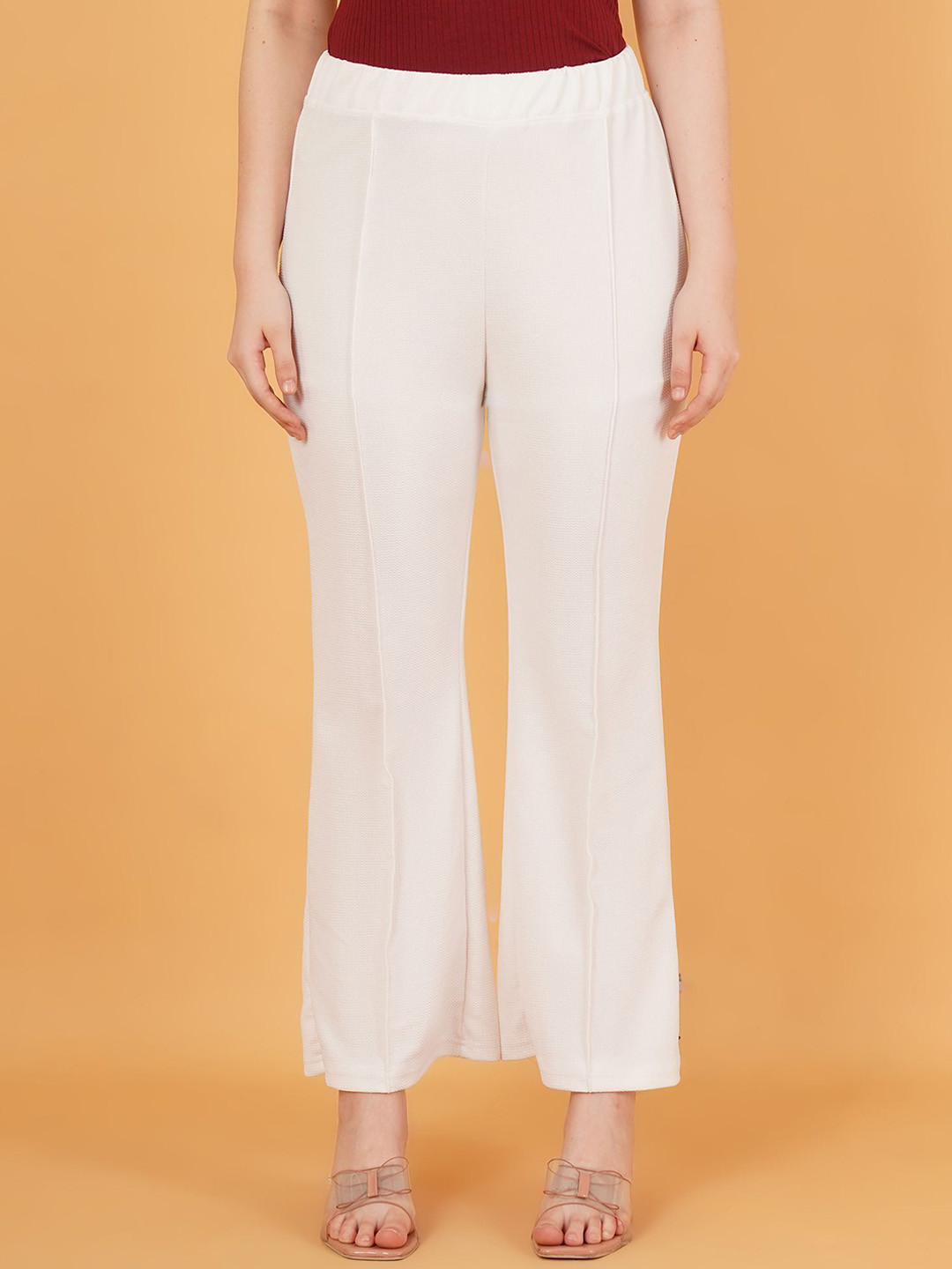 LECOWAR Women Mid-Rise Comfort Flared Regular Trousers