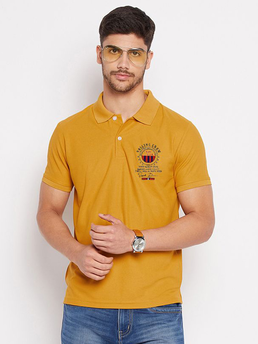 RISS Typography Printed Polo Collar Short Sleeves T-Shirt