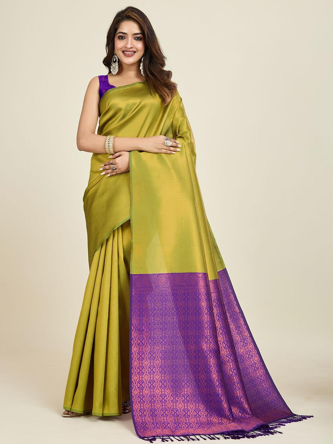 SHANVIKA Colourblocked Shimmer Saree With Solid Plain Blouse Piece