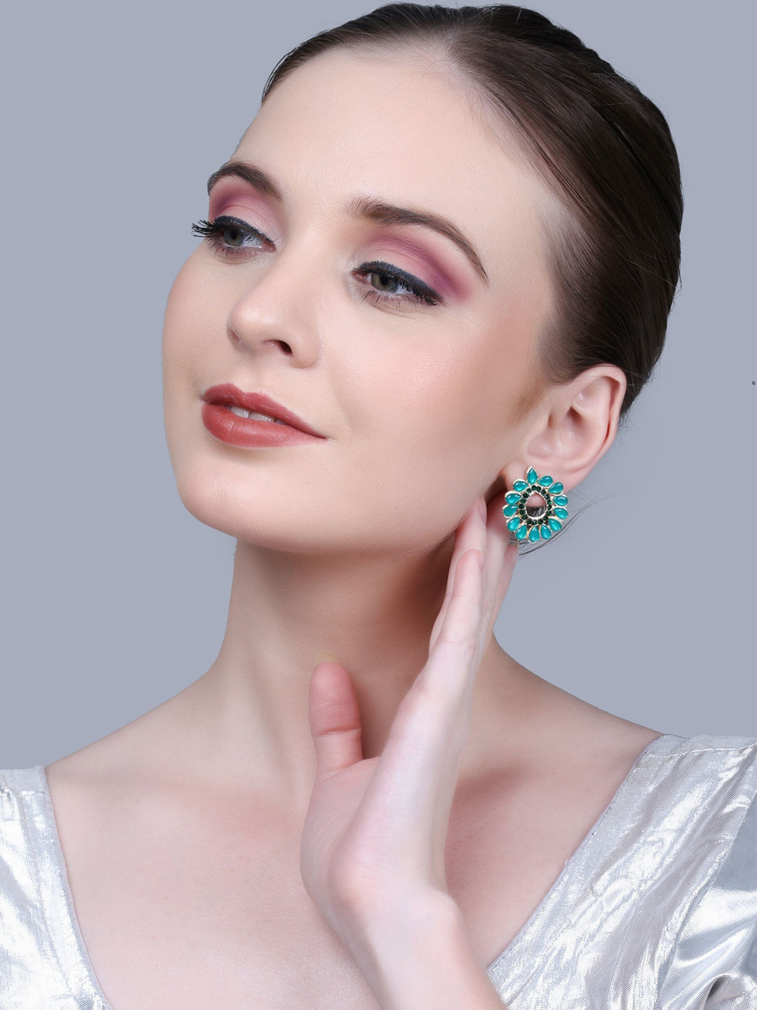 OPUS GEMS Kundan Studded Teardrop Shaped Studs