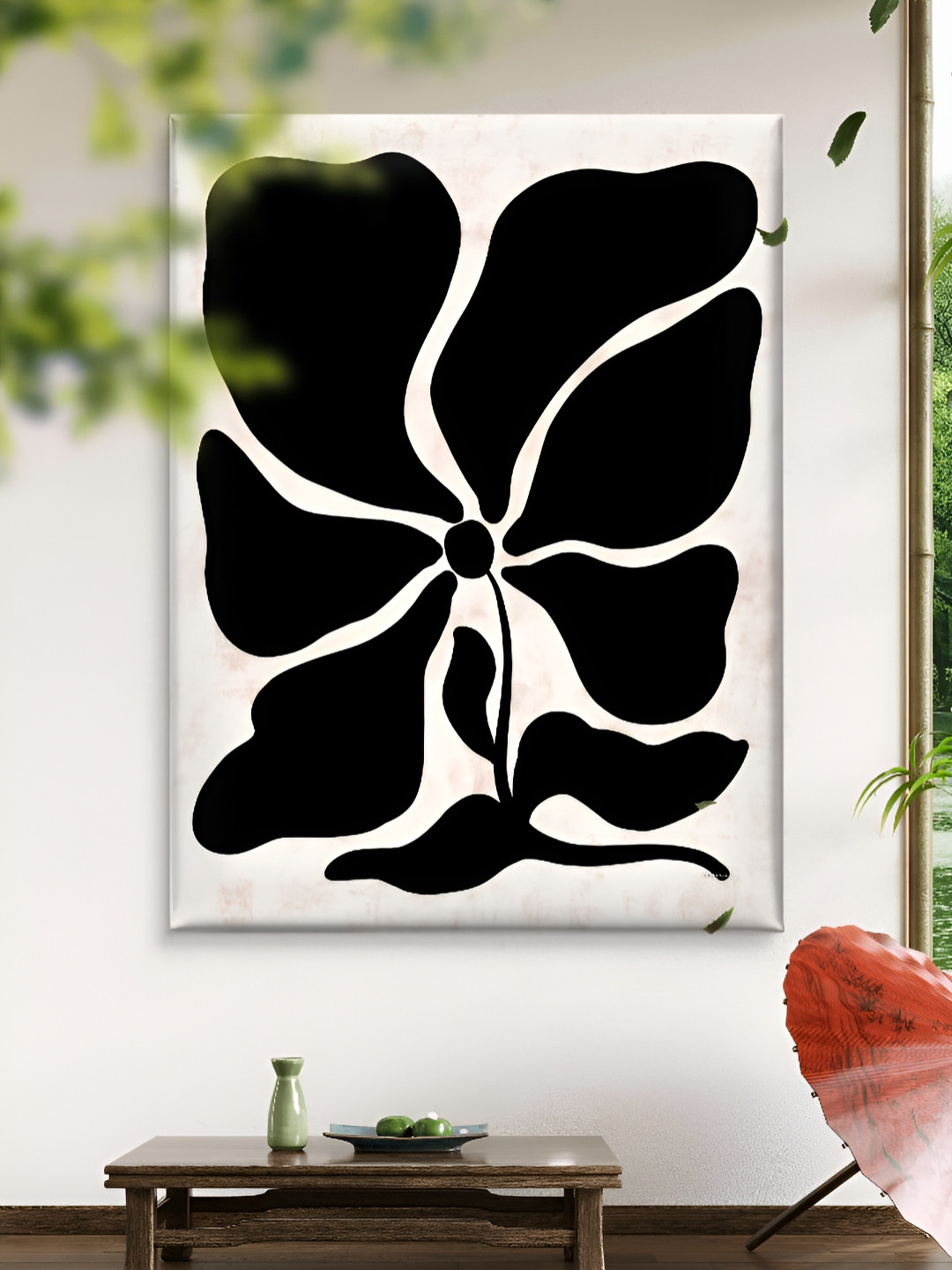 Livin'luxe White & Black Abstract Floral Framed Canvas Wall Art