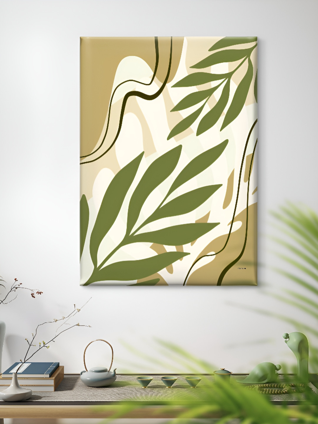 Livin'luxe White & Brown Leaf Framed Canvas Wall Art