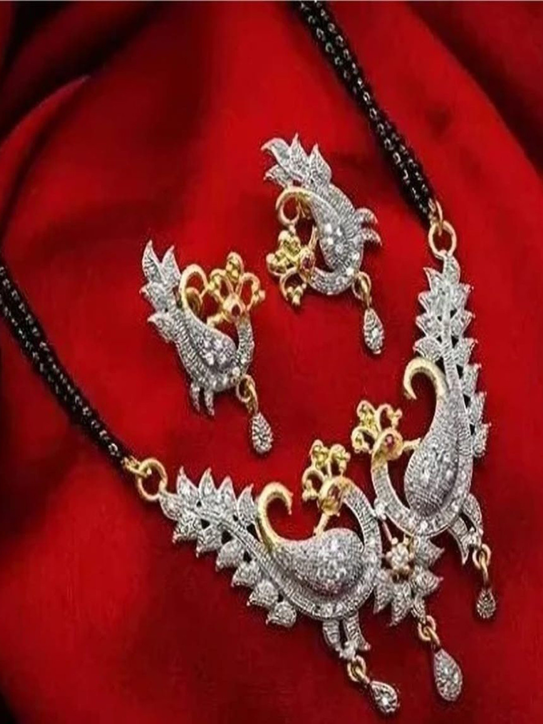 Klassic Jewels Silver-Plated Artificial Stones Studded & Beaded Mangalsutra