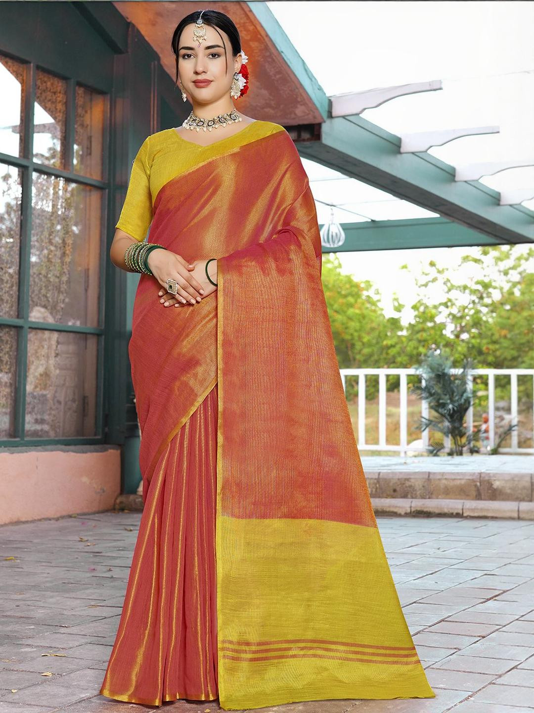 Anouk Rustic Solid Tissue Zari Saree