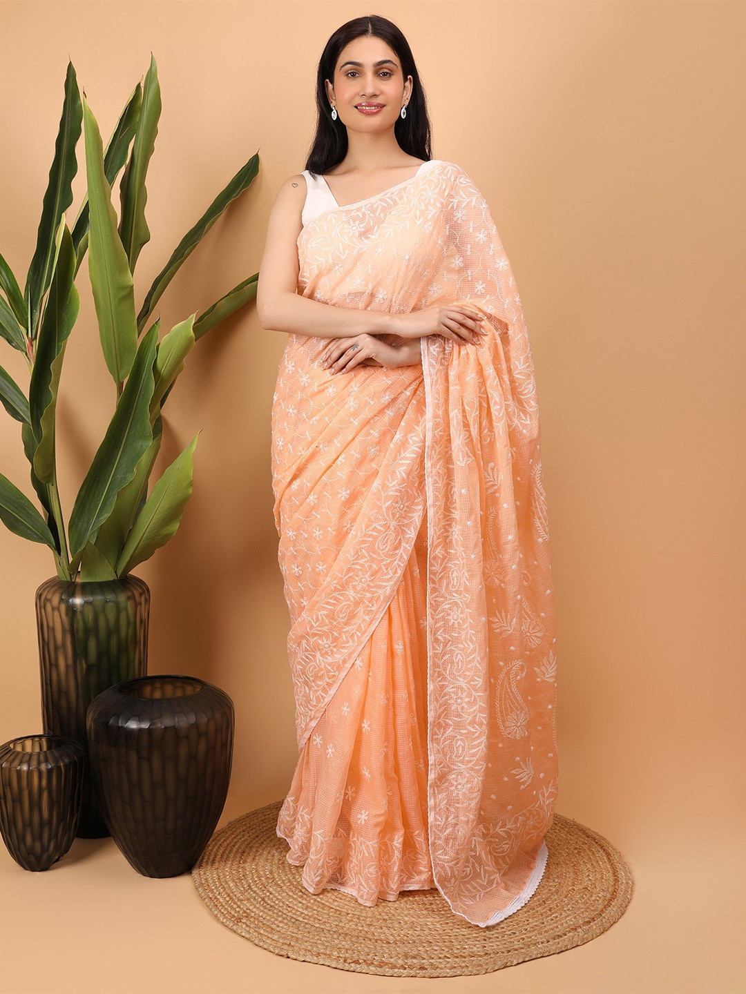 Shwet Embroidered Kota Cotton Chikankari Saree
