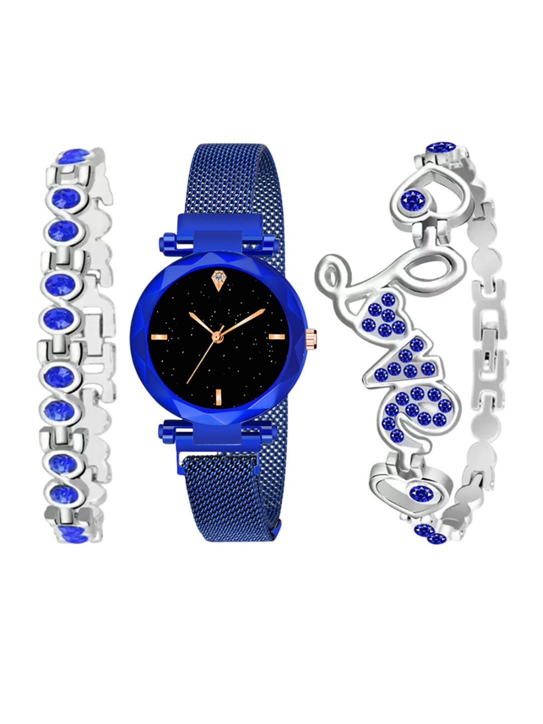 THE SHOPOHOLIC Girls Embellished Watch Gift Sets 4P-MAG-LOVE-BR-BLUE