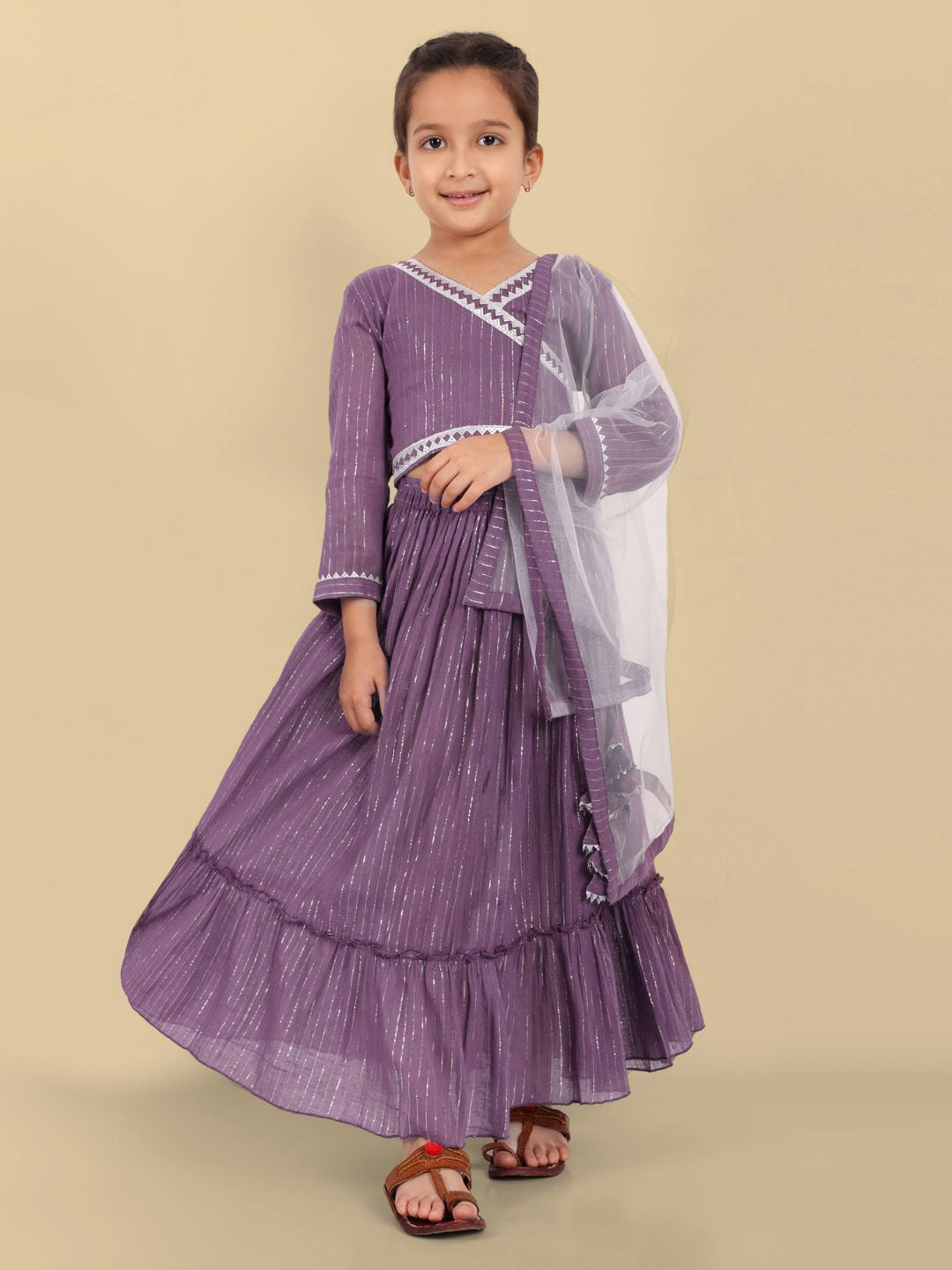 Mera Rang Girls Embellished V-Neck Ready to Wear Lehenga & Blouse With Dupatta