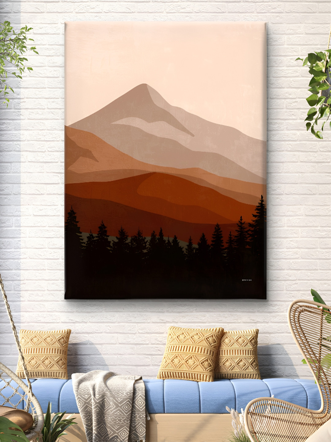 Livin'luxe Beige & Black Mountain Landscape Framed Canvas Wall Art
