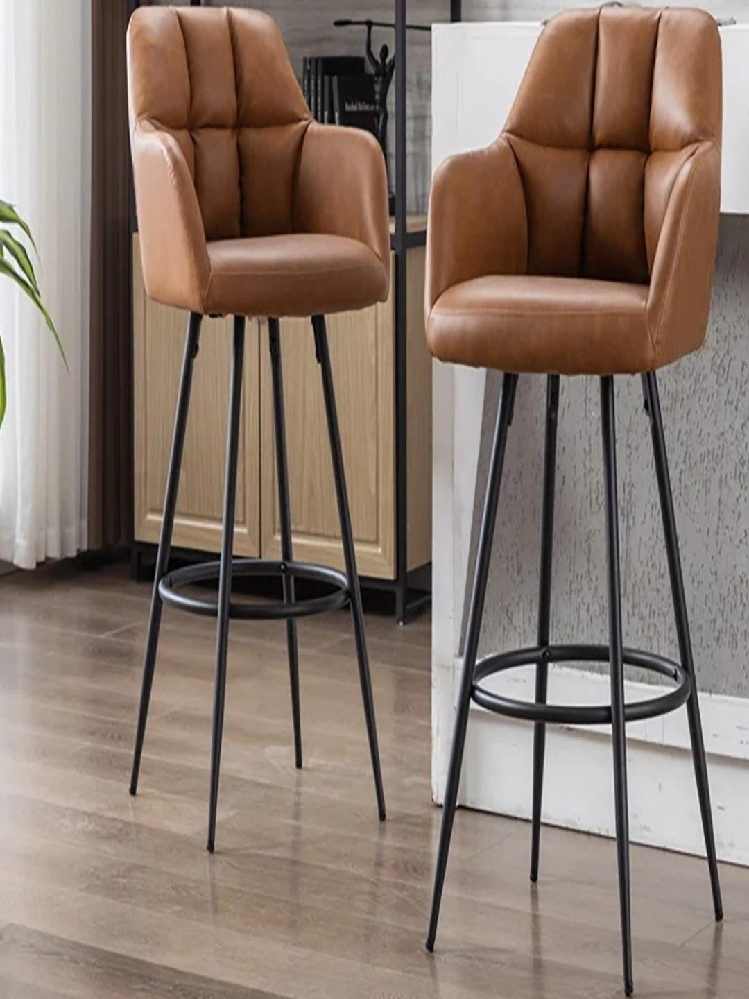 Doe Buck Brown Faux Leather Bar Chair with Black Metal Legs