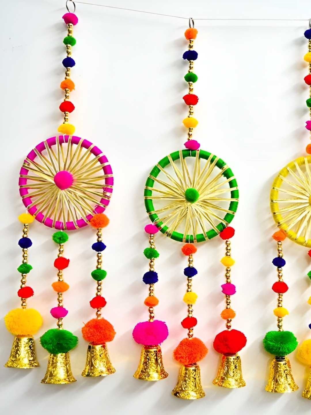 Sellplus Pink & Green Gota Circle Bell Hanging Festive Decor