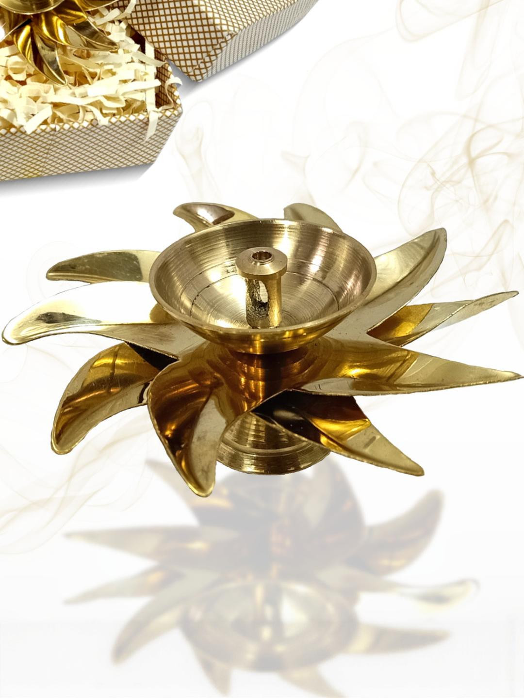 Lamina Set Of 10 Floral Shape Brass Diya