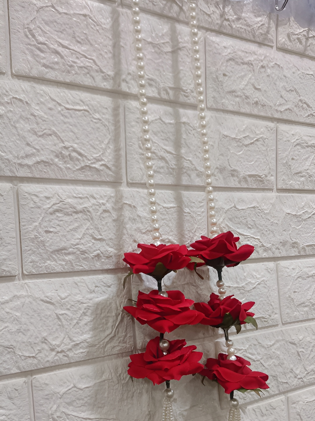 Sellplus Red & White Beaded Rose Tassel Hanging