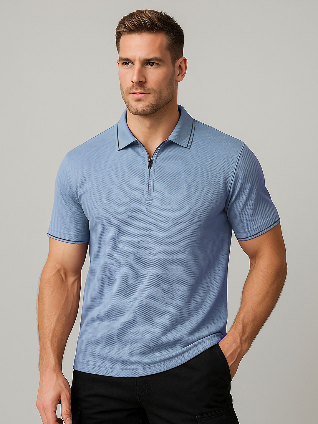 JUARI BE A GENTLEMAN Men Self Design Regular Fit Polo Collar T-shirt