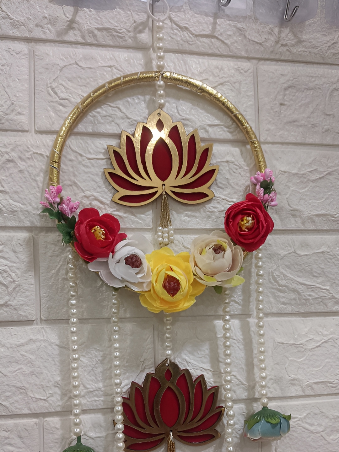 Sellplus Red & Yellow Lotus with Lace Bangle & Floral Beaded Hanging