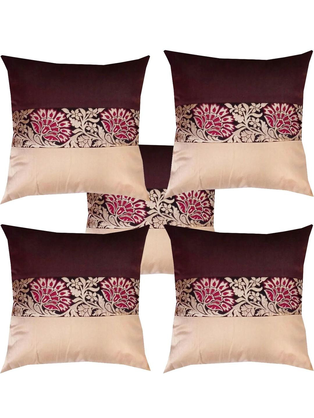 Pink Parrot Brown & Beige Set of 5 Ethnic Motifs Square Cushion Covers