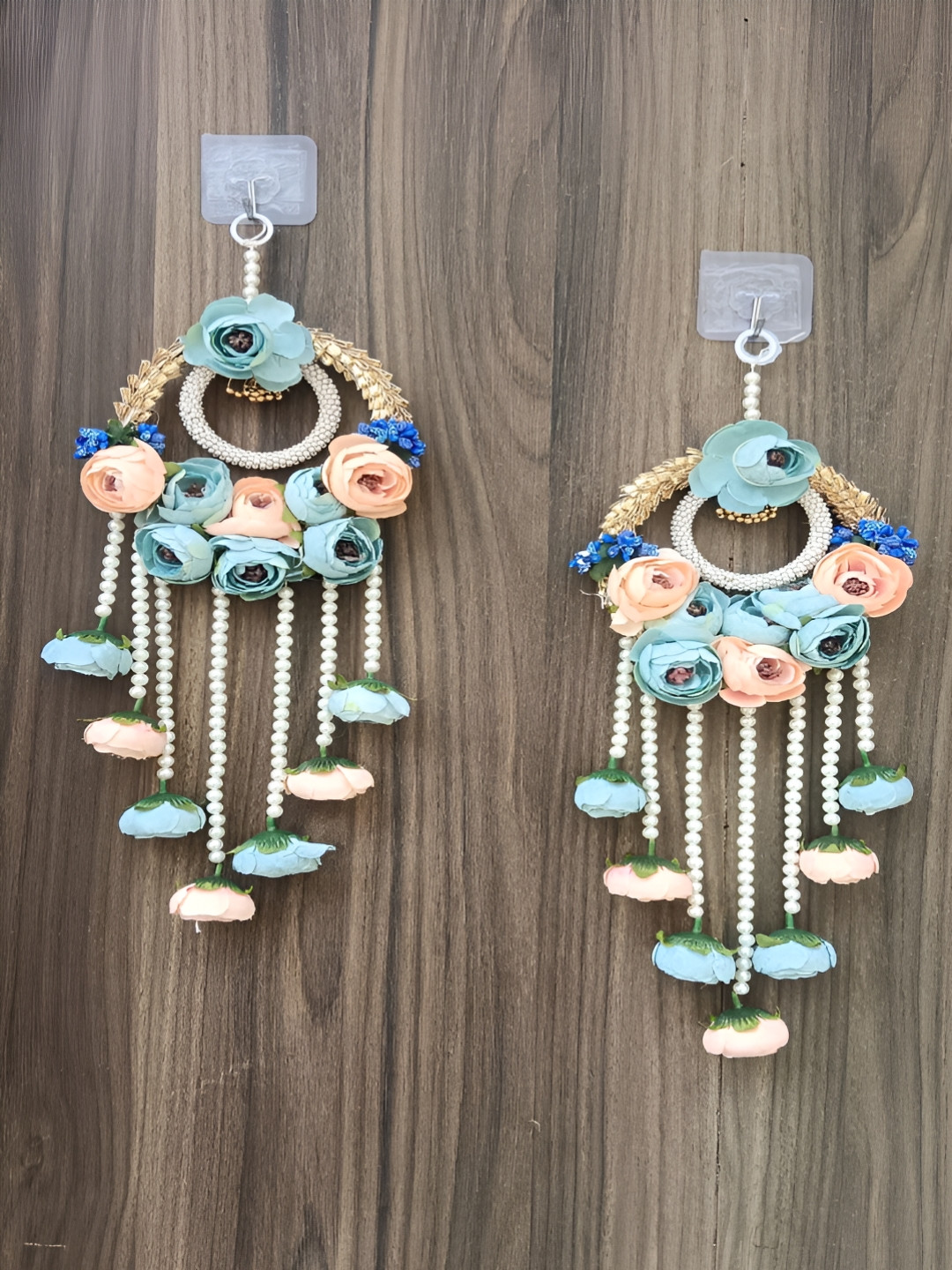 Sellplus 2-Pcs Pink & Blue Lace Bangle Peony Floral Hangings