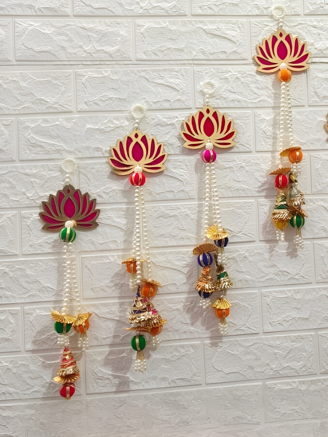 Sellplus White & Pink Beaded Lotus Tassel Hanging