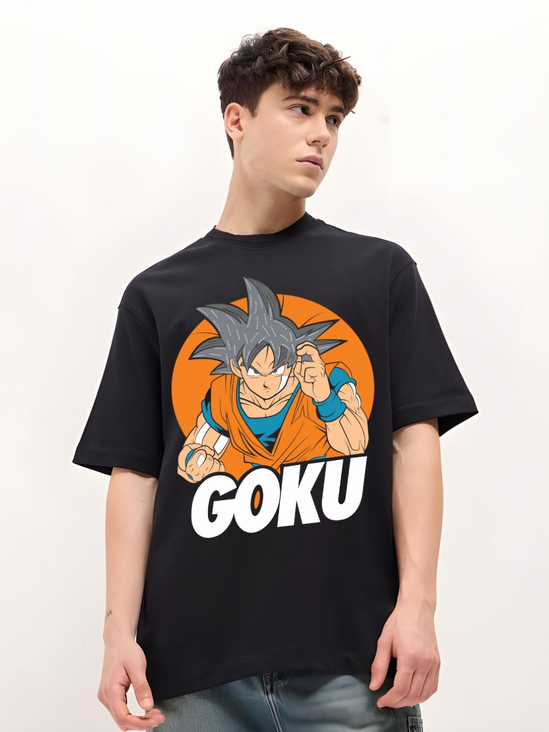 Hatke Trends Men Printed Drop-Shoulder Sleeves Anime Cotton Oversized T-shirt