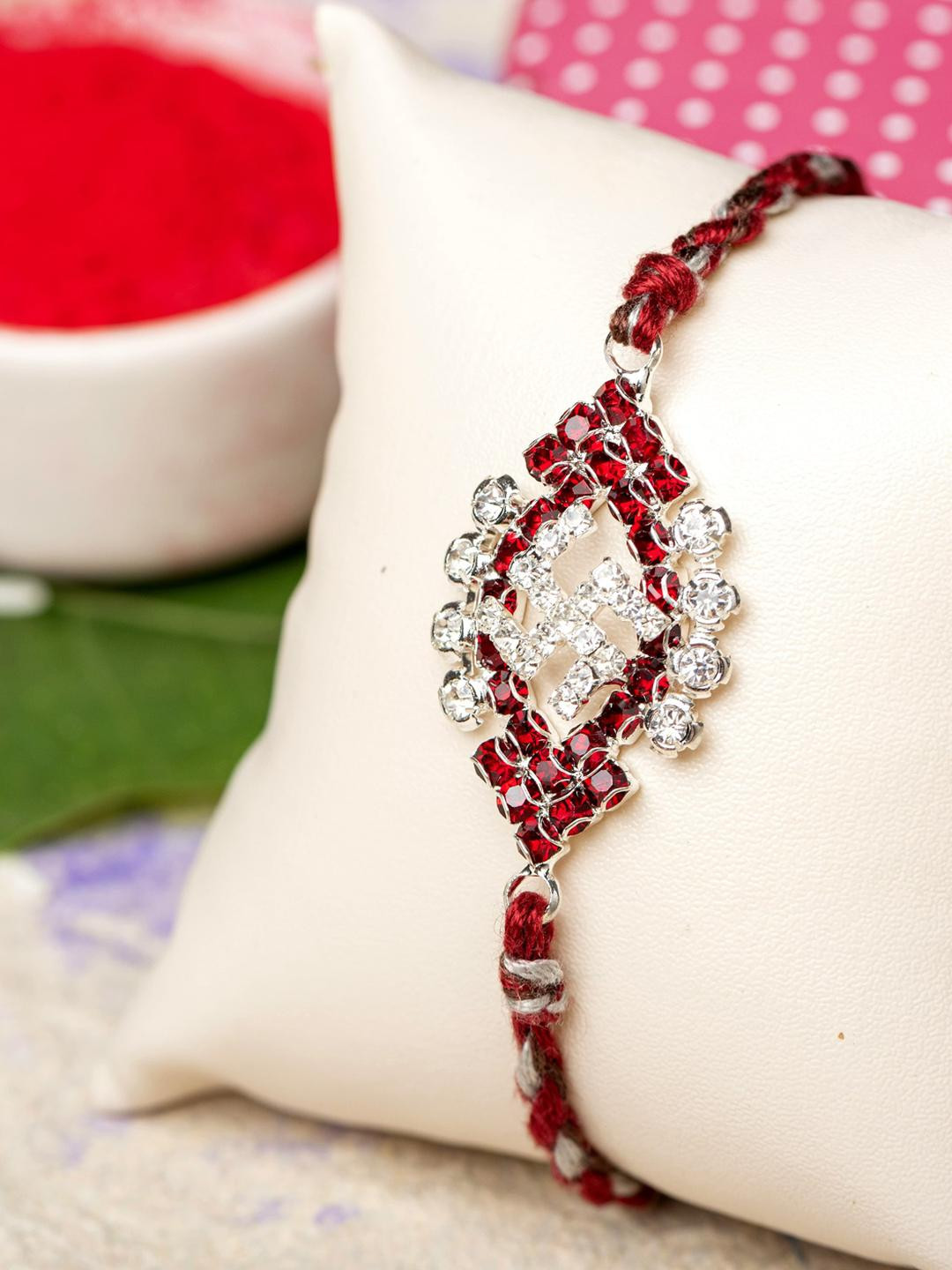 Look and Adorn Unisex White Bhaiya Bhabhi Rakhi