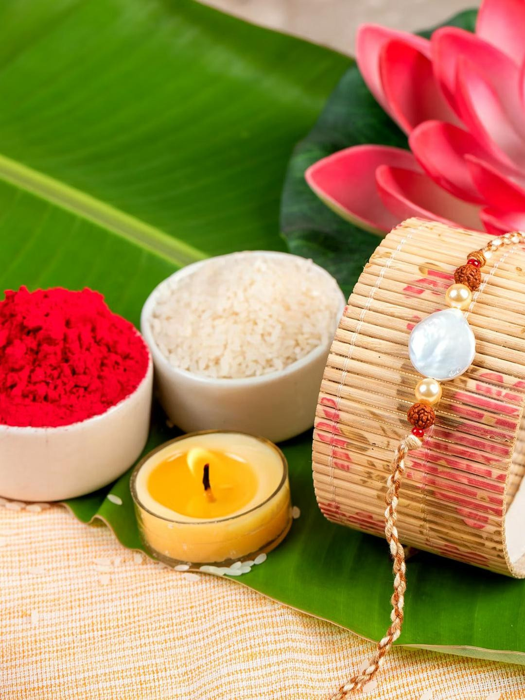 Look and Adorn Unisex White Rudraksha Rakhi