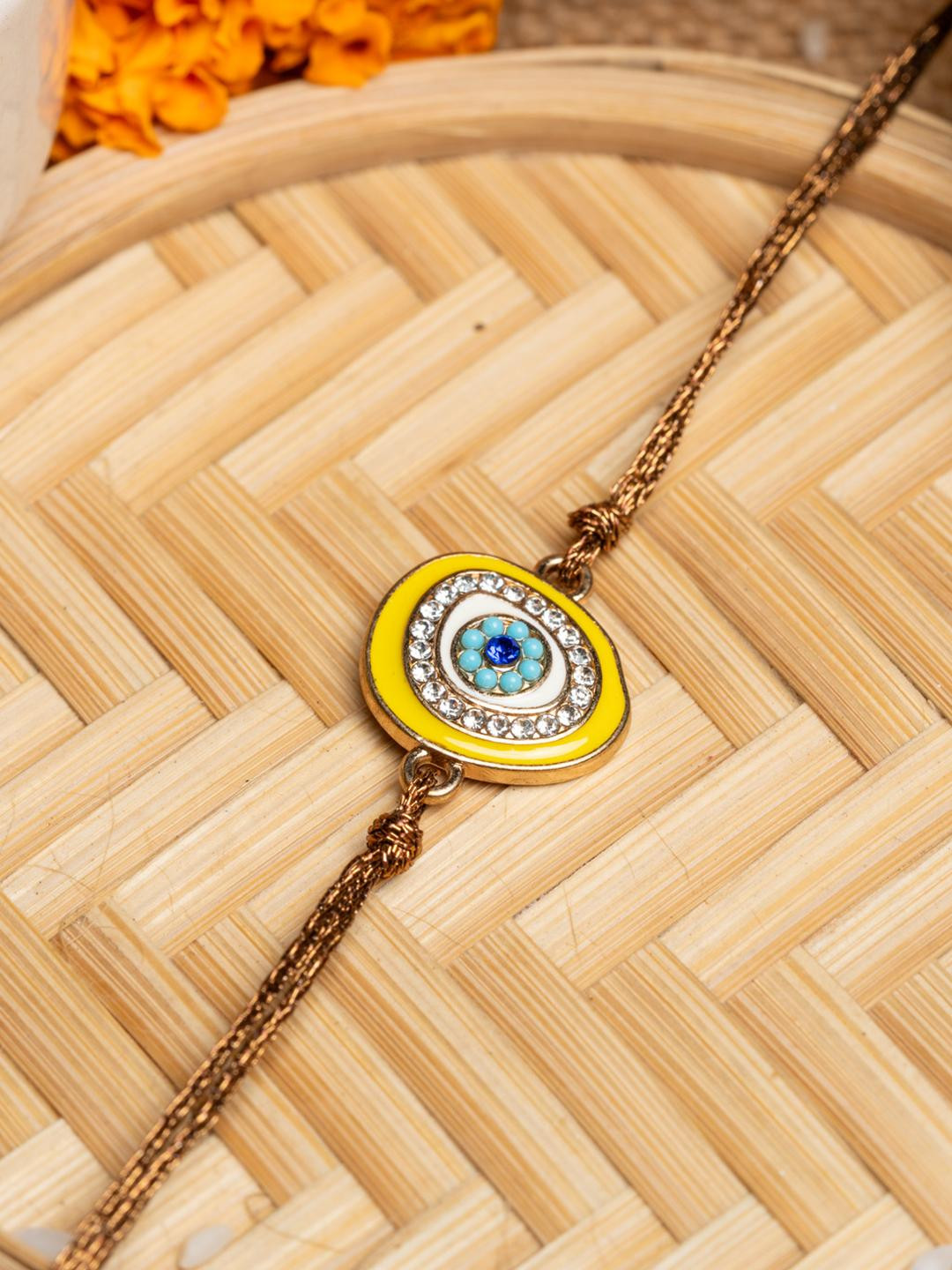 Look and Adorn Unisex Yellow Evil Eye Rakhi