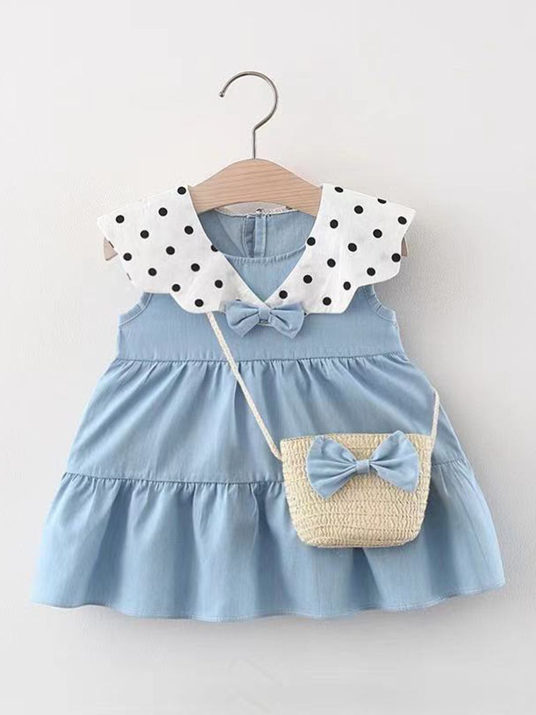 YK Girls Round Neck Fit & Flare Dress with Bag
