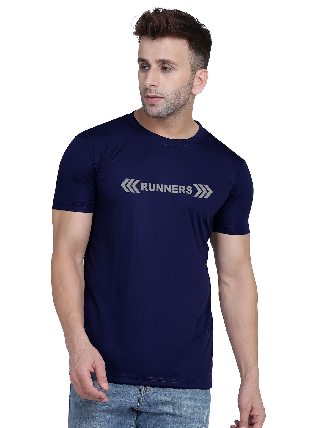 TQH Men Typography Printed Round Neck Dri-FIT Slim Fit T-shirt