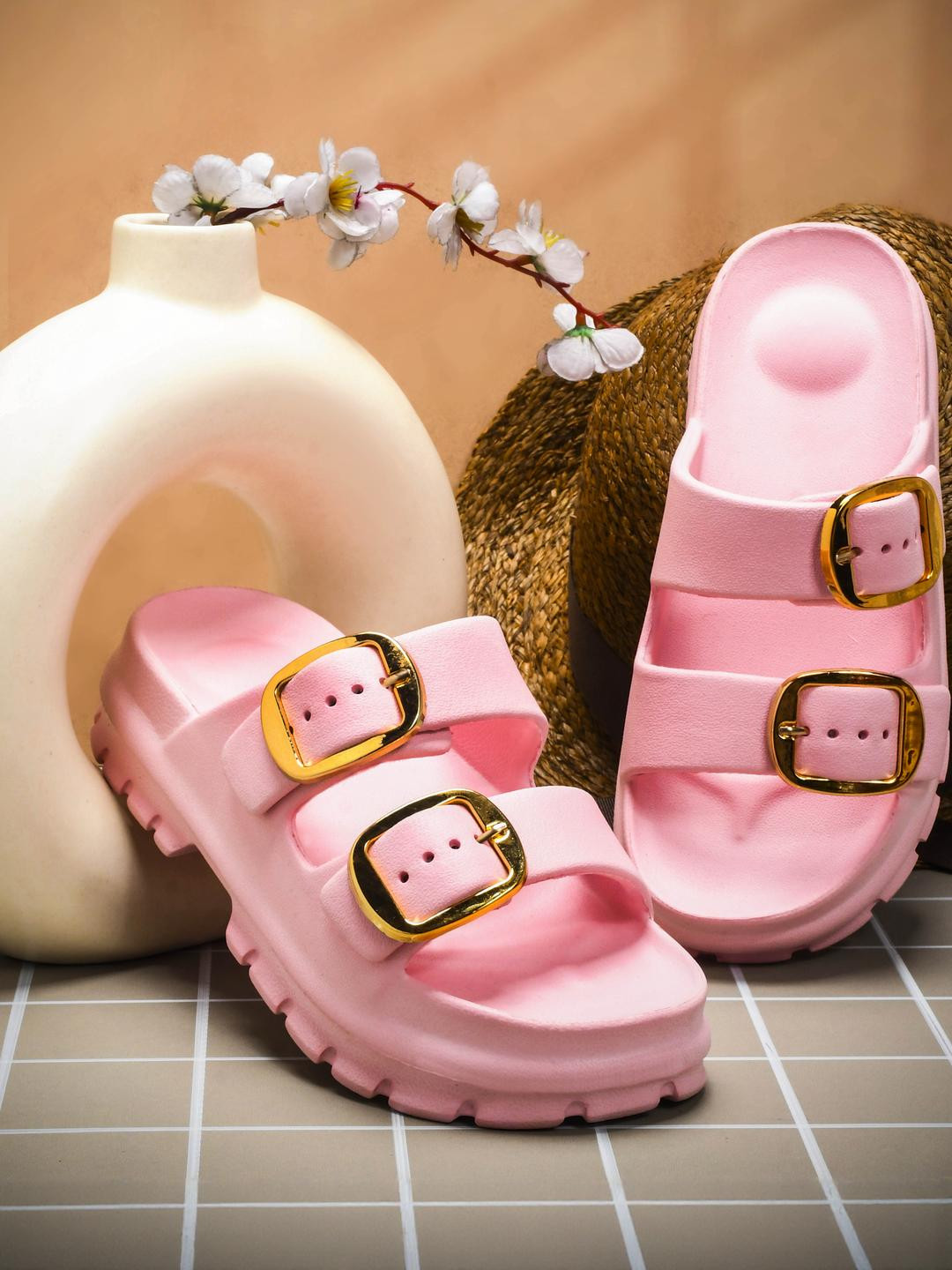 COGS Women Pink Rubber Comfort Sandals