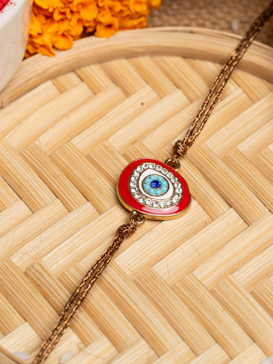 Look and Adorn Unisex White Evil Eye Rakhi