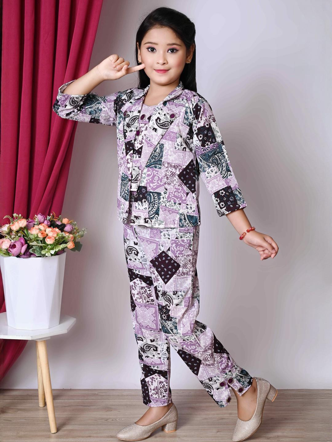 Jbegam Girls Printed 3 Piece Co-ord Set