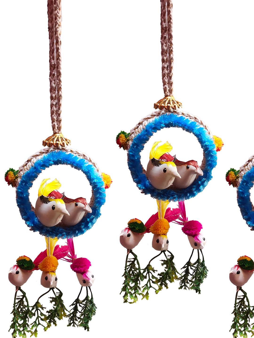 The Shine Store Blue Jute Floral Wall Decor