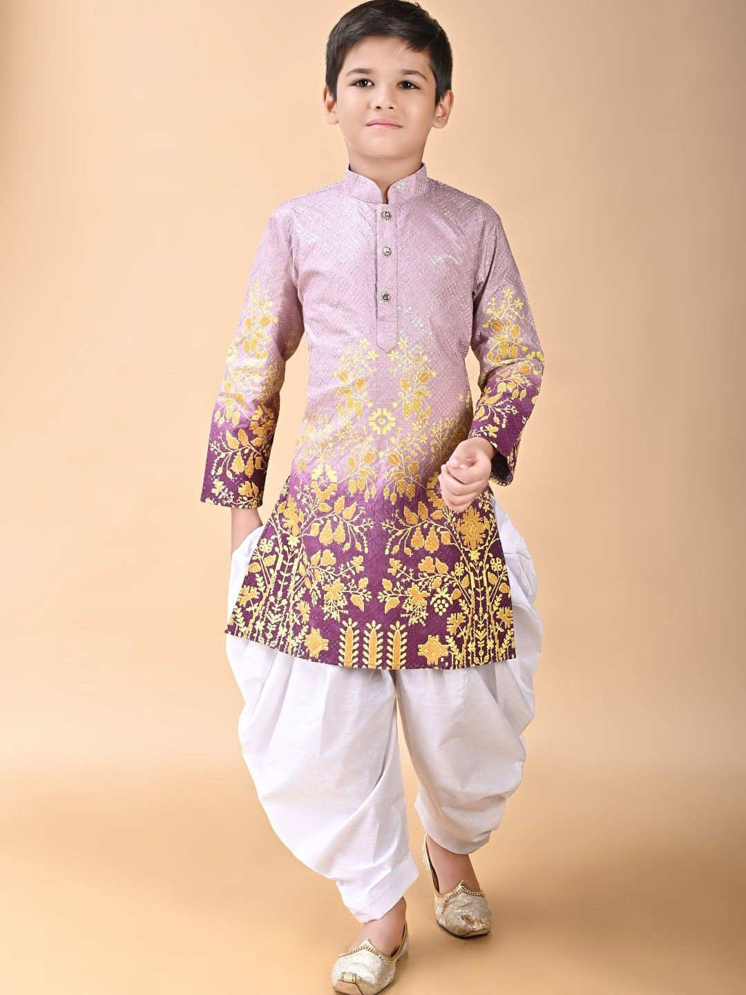 Cae Boys Floral Self Design Regular Sequinned Kurta with Patiala