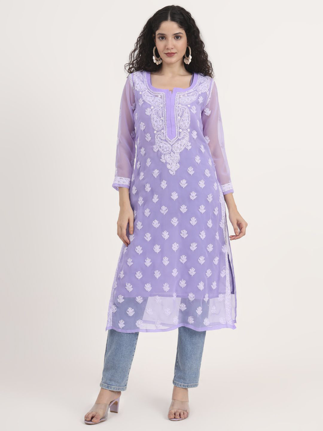 The Chikan Label Ethnic Motifs Embroidered Chikankari Summer Sheers Straight Kurta
