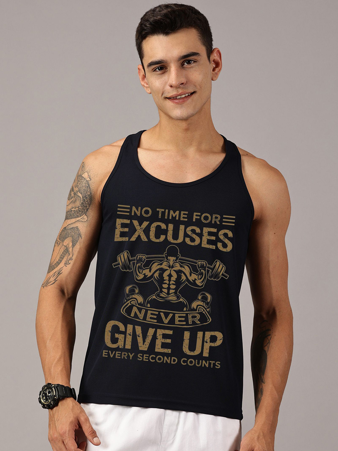 Rodzen Men Printed Gym Vest G15EXCUSEBLACK