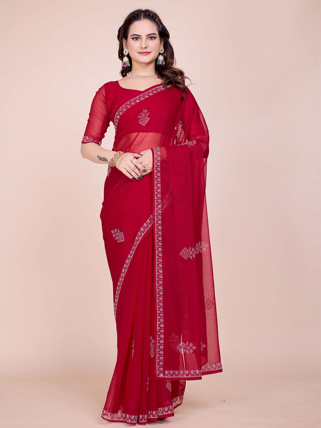 Tarlas Sarees Ethnic Motifs Beads and Stones Embellished Saree