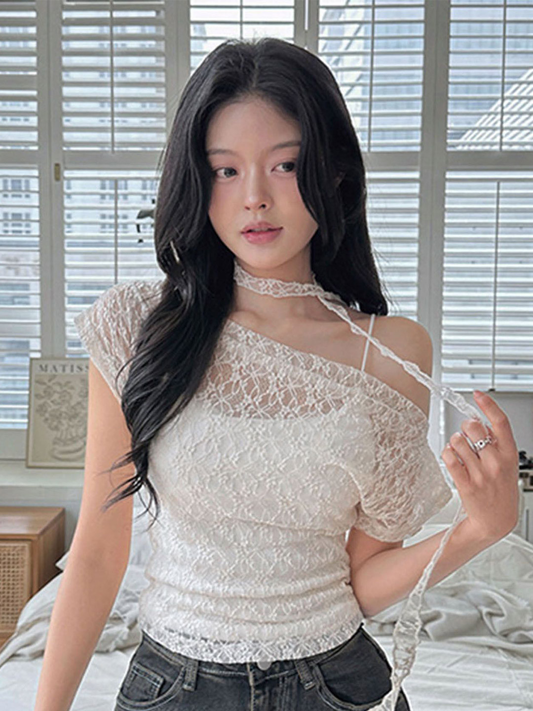 StyleCast One Shoulder Lace Top