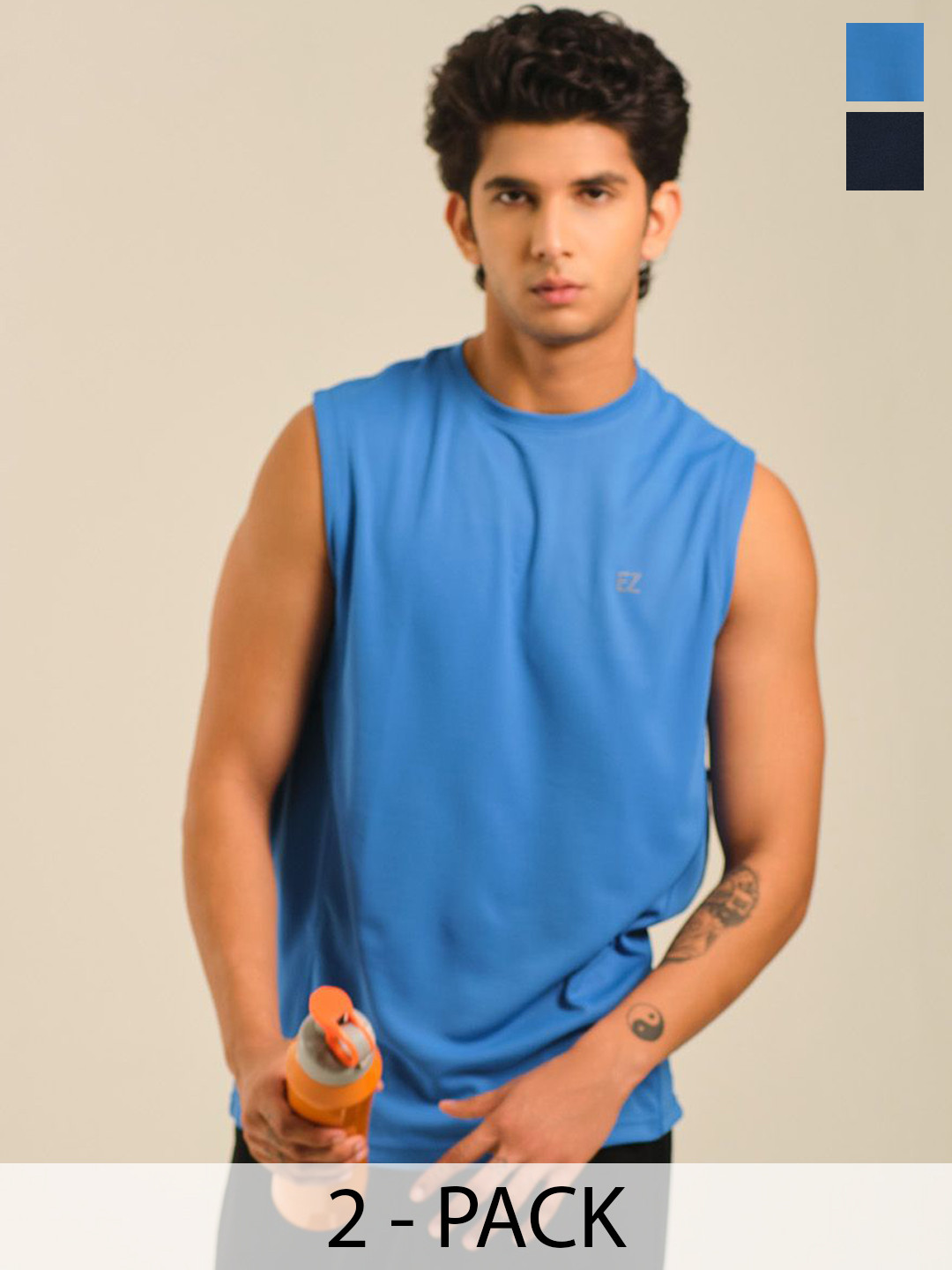 EAZY Pack Of 2 Round Neck Dry-Fit Tank Vests EZ_QDRN_NAVY_IBLUE_S