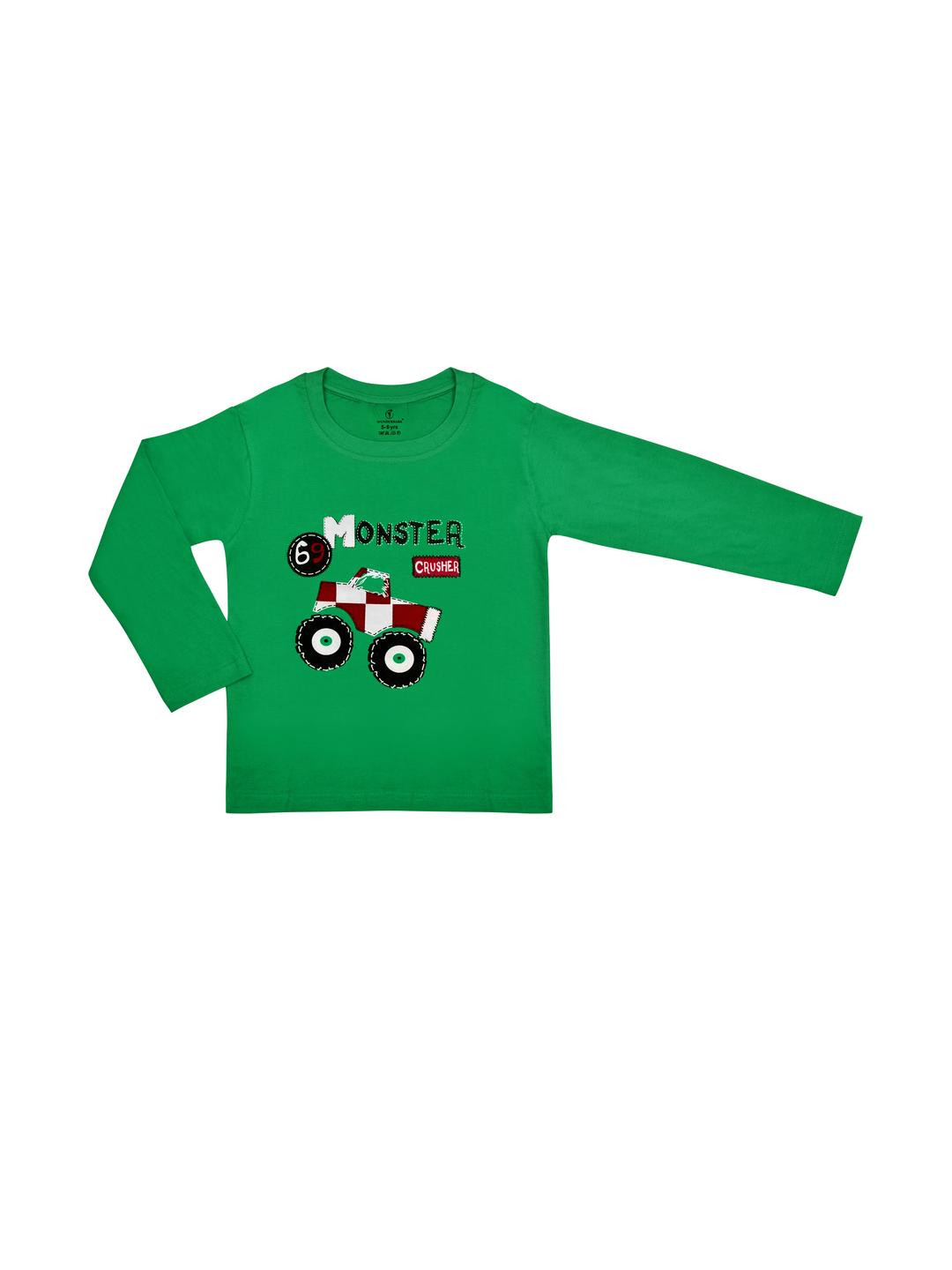 Wunderbars Kids green monster printed T-shirt