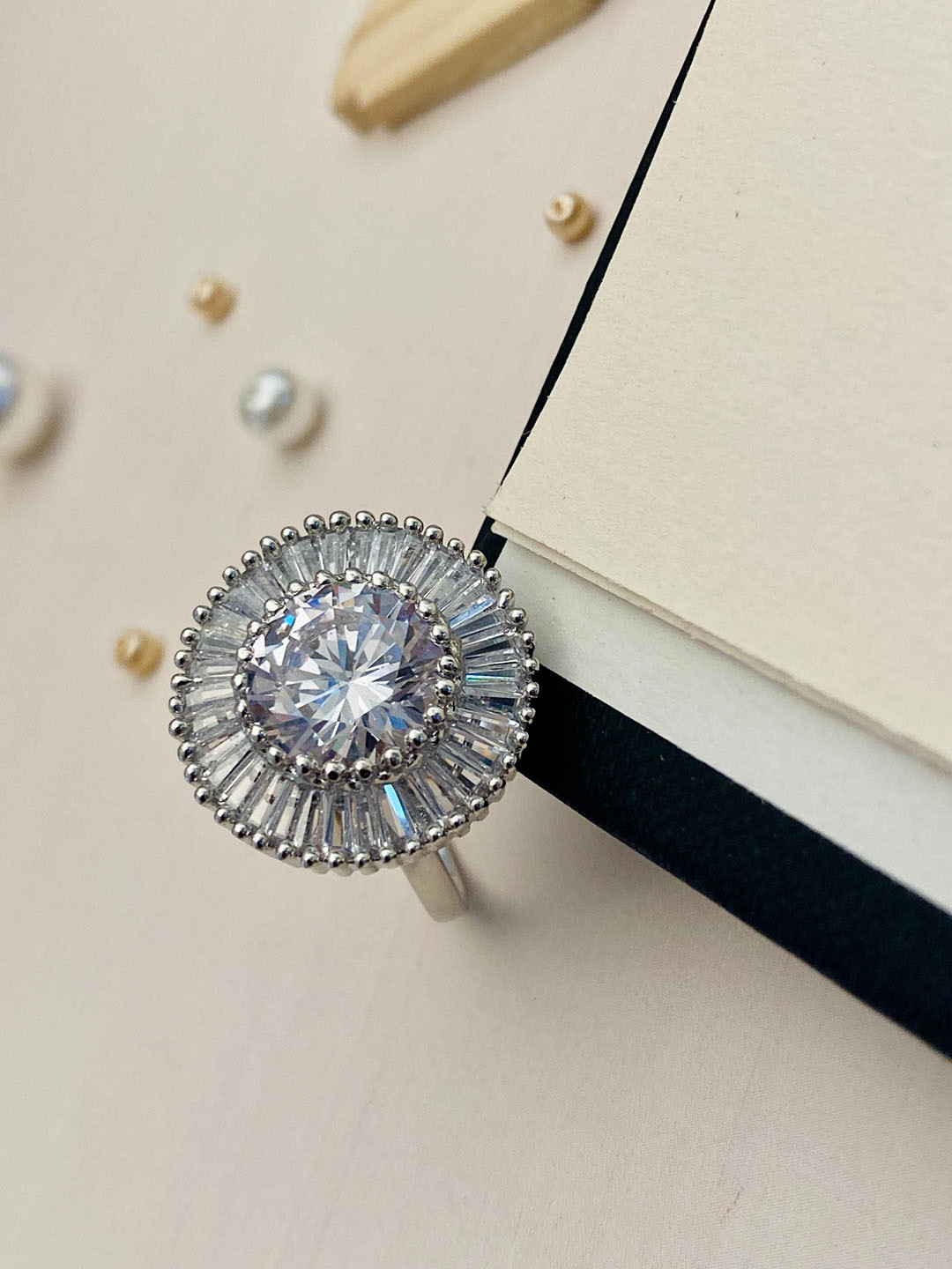 Anouk Sliver-Plated American Diamond-Studded Adjustable Finger Ring