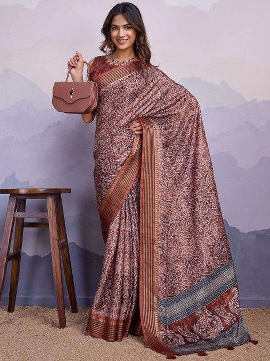 KARAGIRI Paisley Printed Zari Festival Saree With Blouse Piece